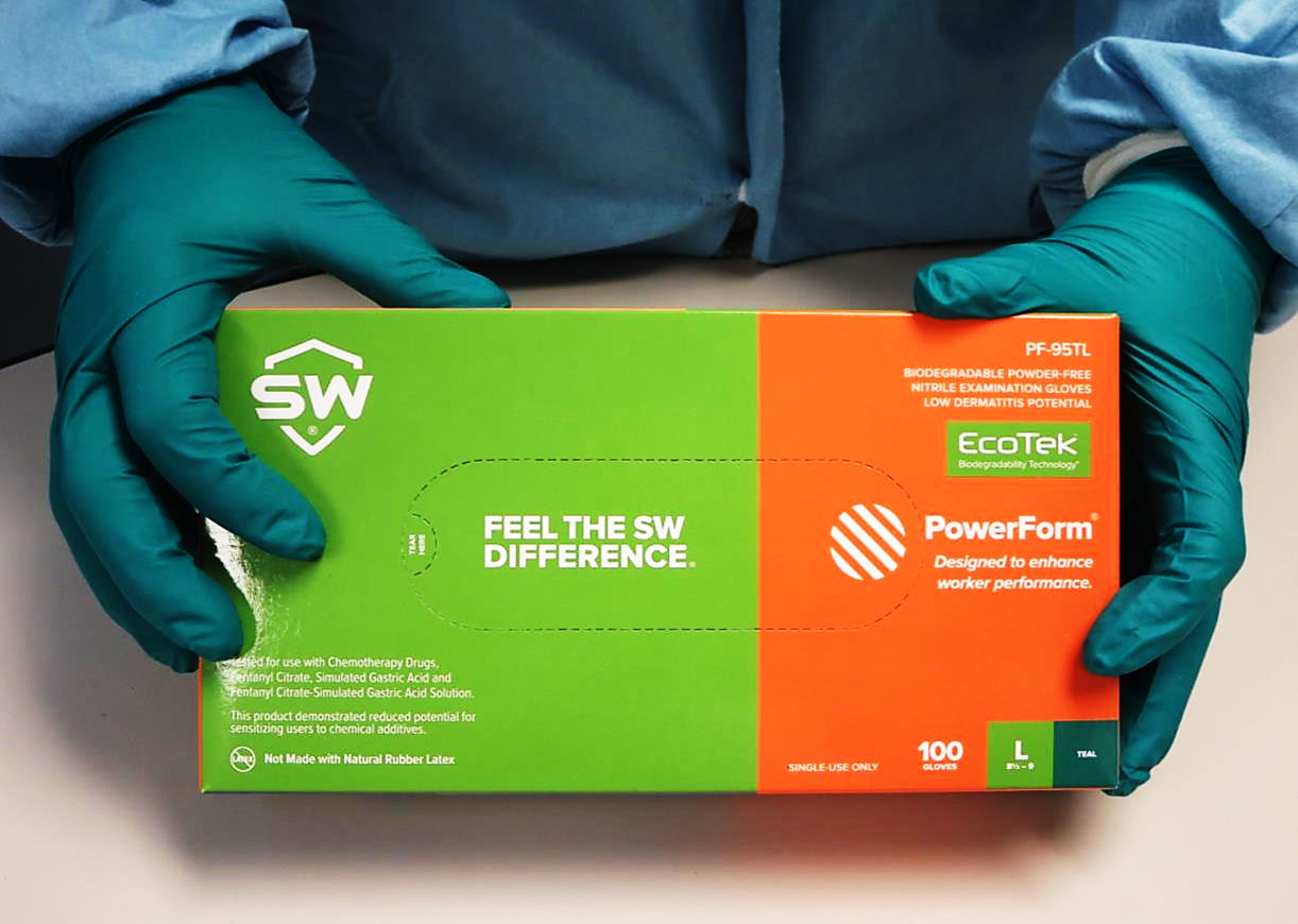 PF-95TL SW Safety® PowerForm® Ecotek® Teal Biodegradable Nitrile Exam Gloves